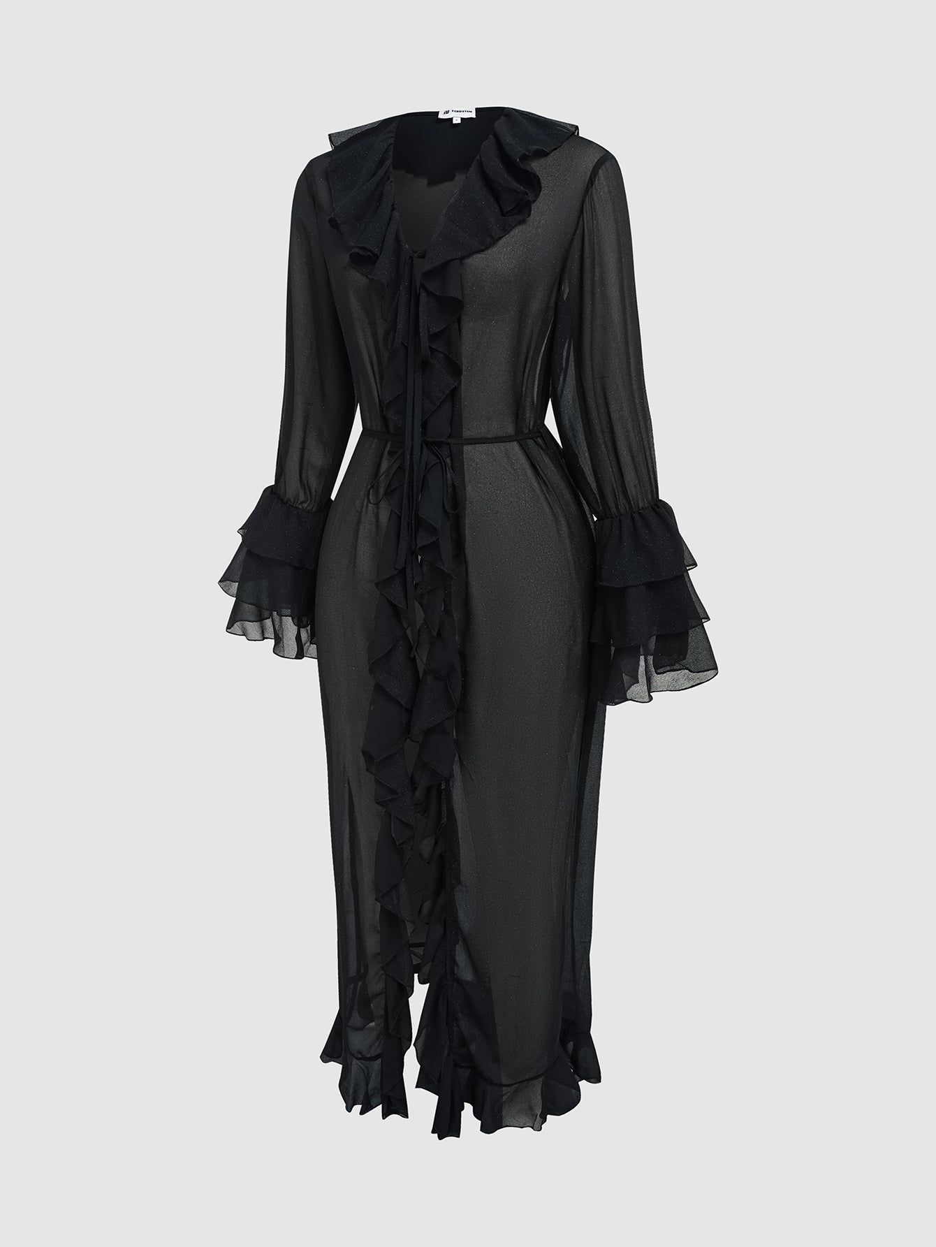 BLACK SHEER LONG COVER UP