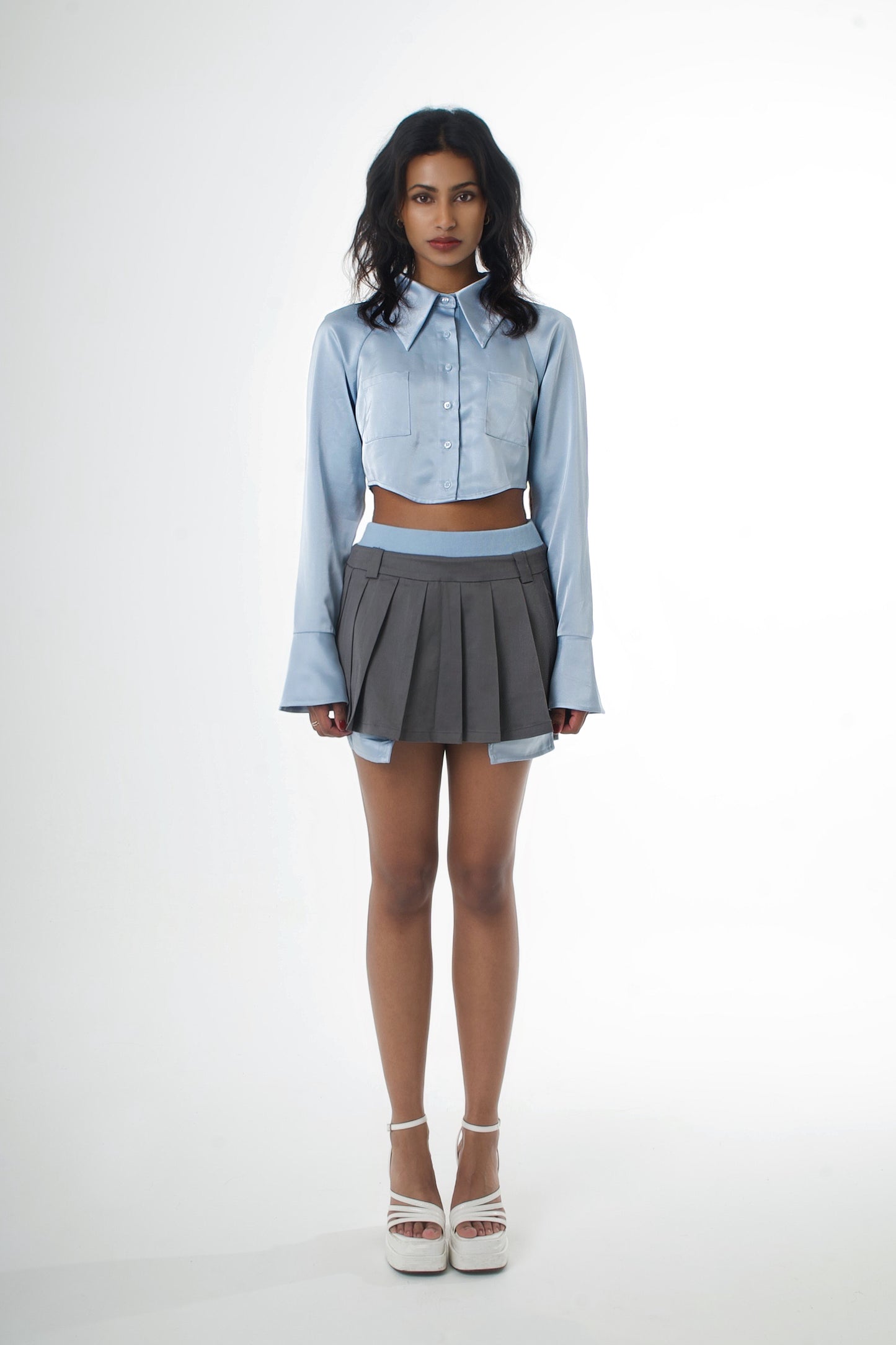 Sky Blue Cropped Shirt